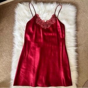 Vintage Kathy Ireland Babydoll Satin Slip Dress Medium Red